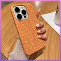Gold silk snake pattern half pack anti-fall phone case for iPhone with plaid design, slim profile, orange colour