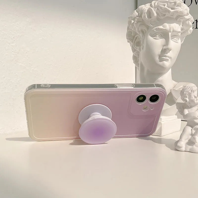 Yellow to purple gradient silicone iPhone case with airbag retractable X bracket protection