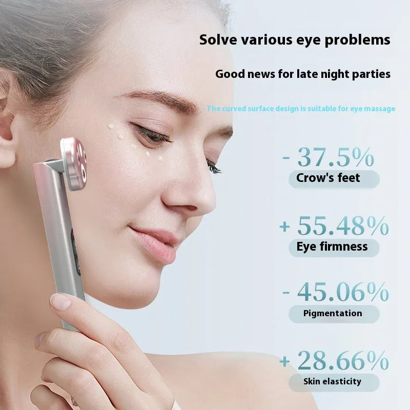 Gradient pink cat's paw shaped eye massager with micro-current technology and charging cable