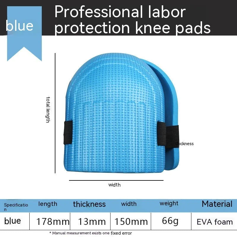 A pair of thick EVA foam kneepads in blue, designed for kneeling protection during auto repair or construction work.