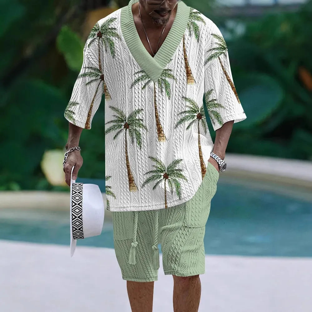 Loose casual short sleeve suit with matching shorts in various colour options