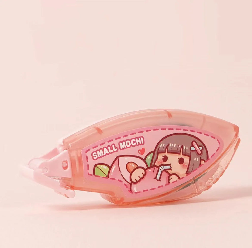 Hand account dotting glue in peach juice colour on card packaging, a high viscosity double-sided adhesive.
