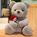 Soft plush teddy bear doll in beige, brown or grey with PP cotton filling, showing 23cm to 45cm size options