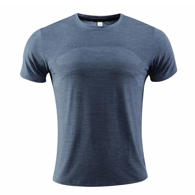 Men's red short-sleeved sports T-shirt made from polyester spandex fabric for running and basketball.