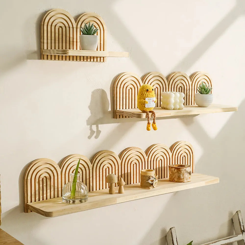 Multi-layer wooden wall flower pot storage rack with pendant mounting for indoor plant display