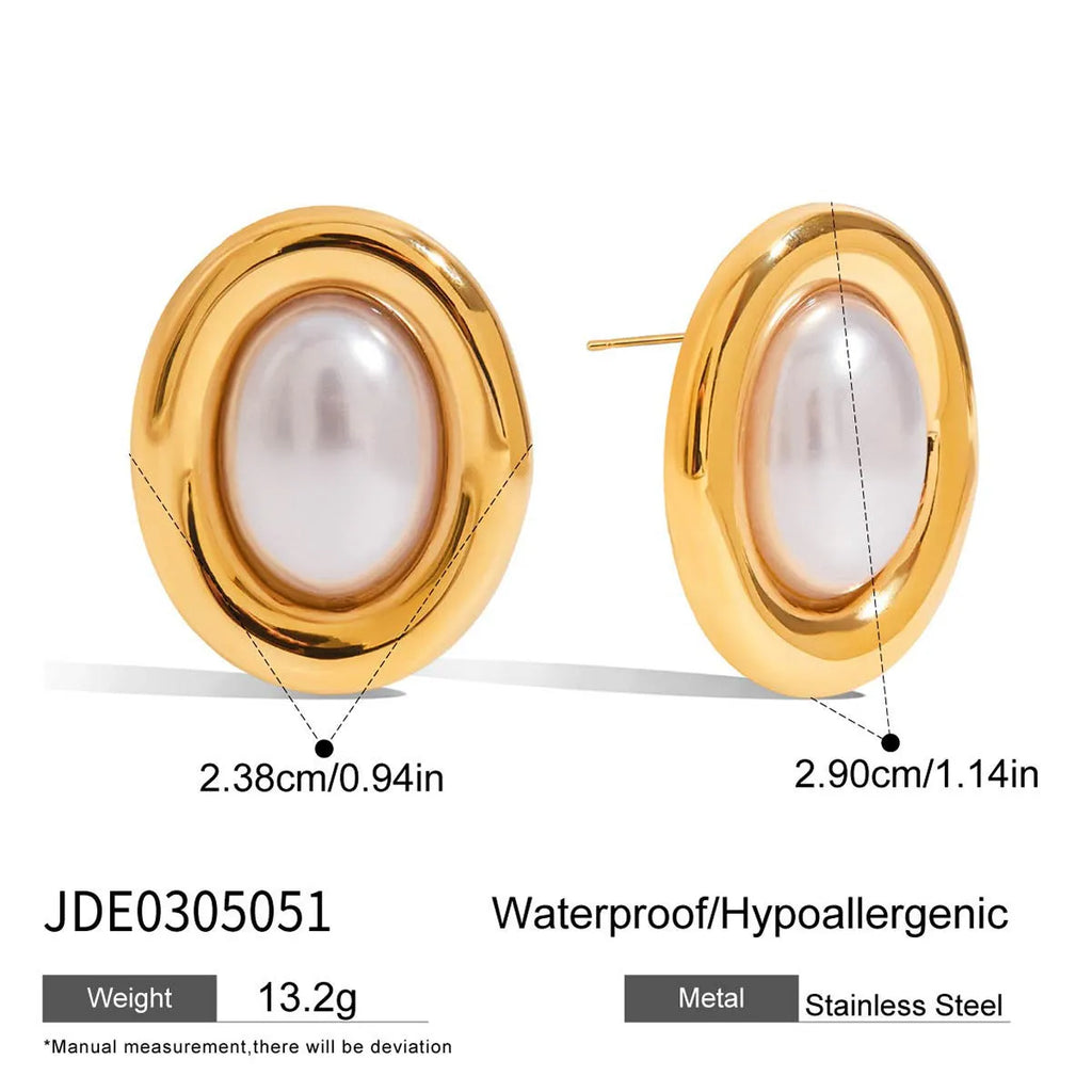 Stainless steel vintage pearl ear studs with electroplated JDE0305051 colour finish