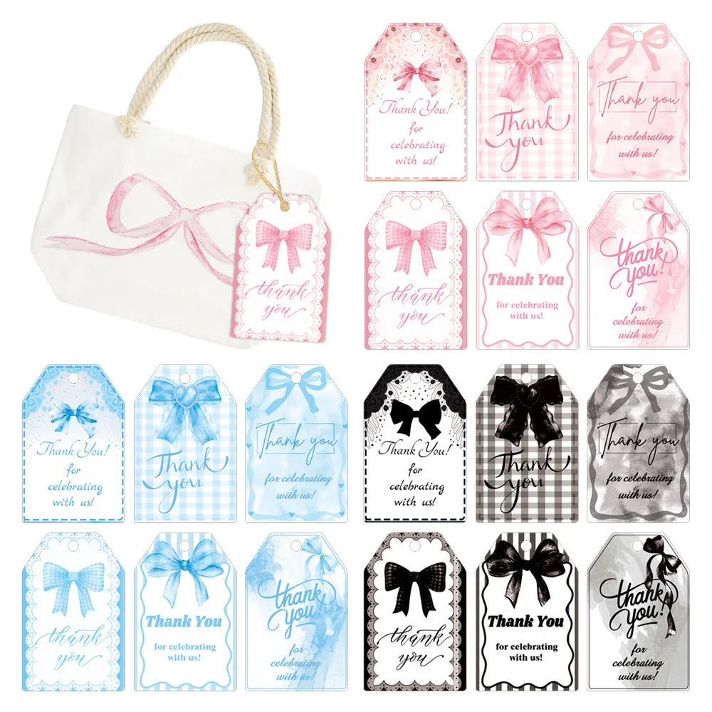 Birthday party bowknot gift tags with natural hemp rope in three distinct styles