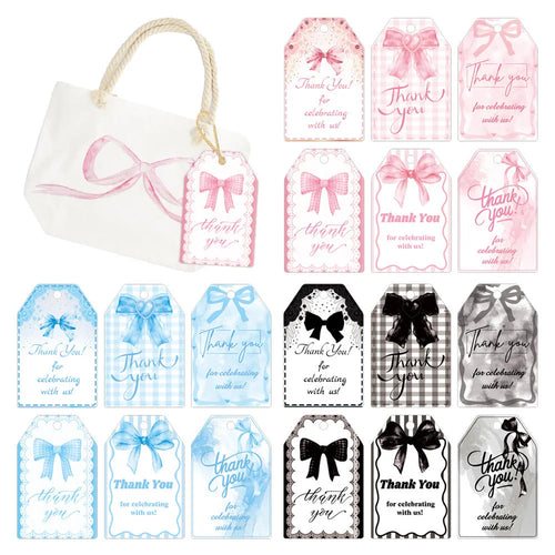 Birthday party bowknot gift tags with natural hemp rope in three distinct styles