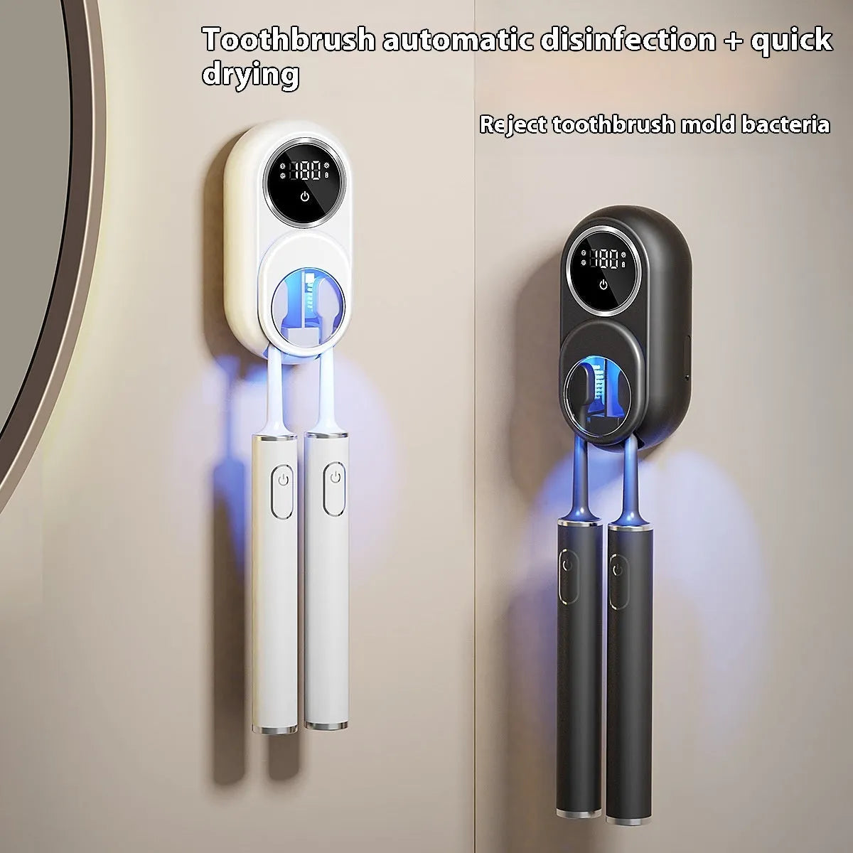 White electric wall-mounted rack with UV light for drying and sterilising kitchen utensils