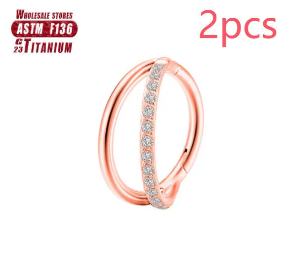 Titanium alloy fork nose ring in silver and gold finishes with and without diamonds, showing 1.2mm gauge.