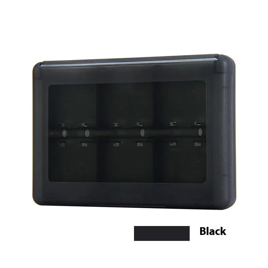 Black NDS 3DS 28-game card storage box made of PP plastic, showing its size and card slots.