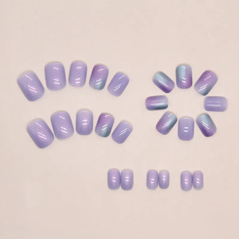 Starry sky Aurora artificial nails short style 24 pieces with adhesive glue