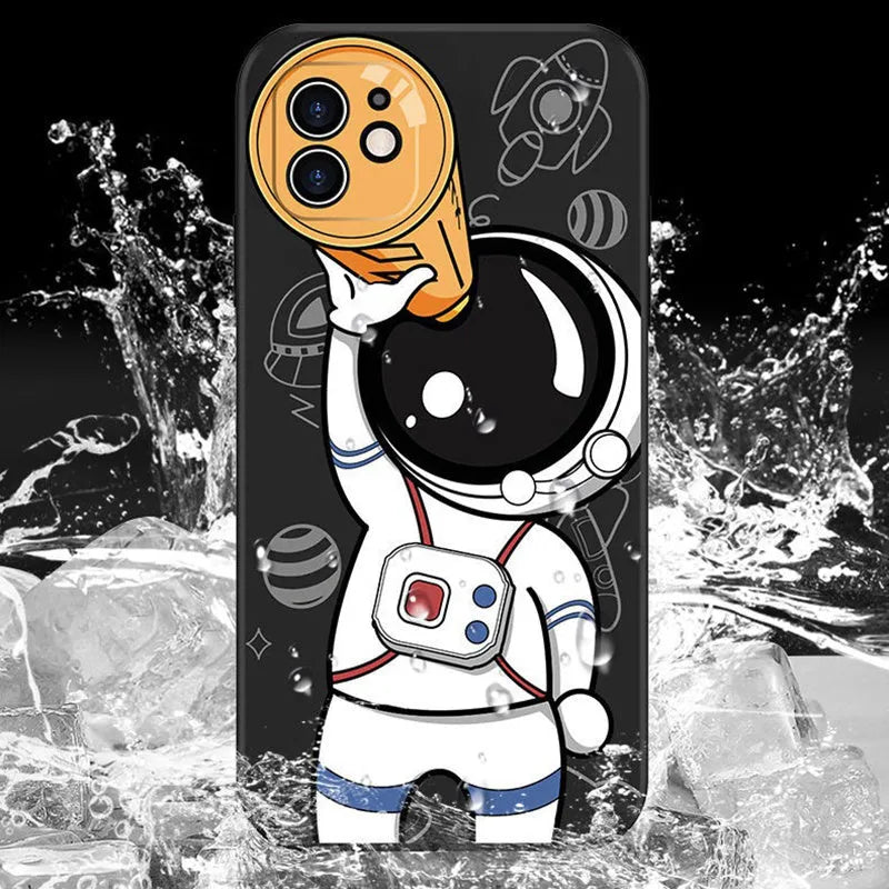 Cartoon astronaut and planet design silicone back cover case for iPhone