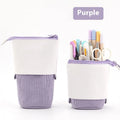 Purple PU corduroy Korean-style telescopic stationery case with zip closure.