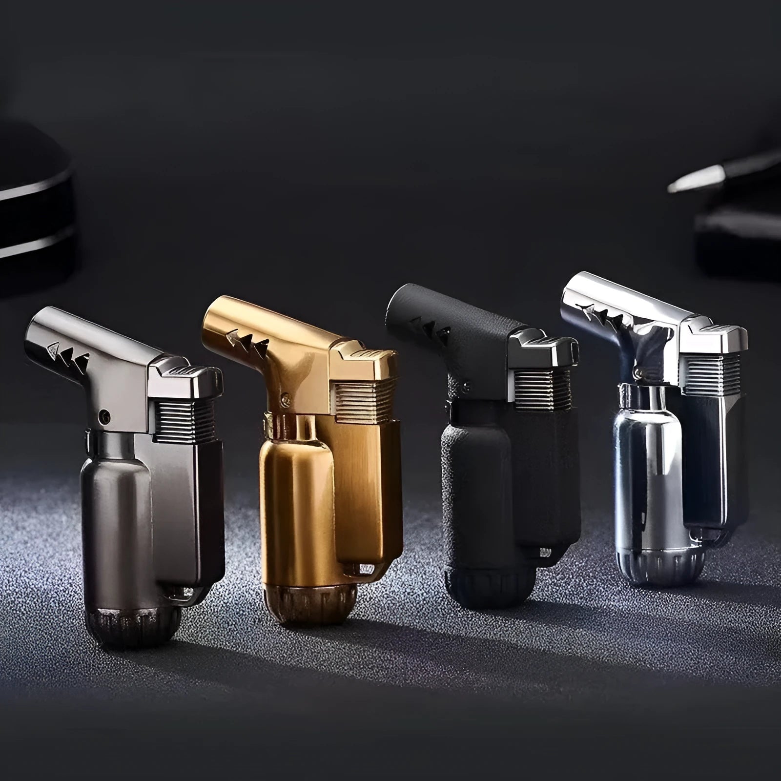 HB805-1 metal windproof lighter in black gold gray silver colours with elbow straight punching design