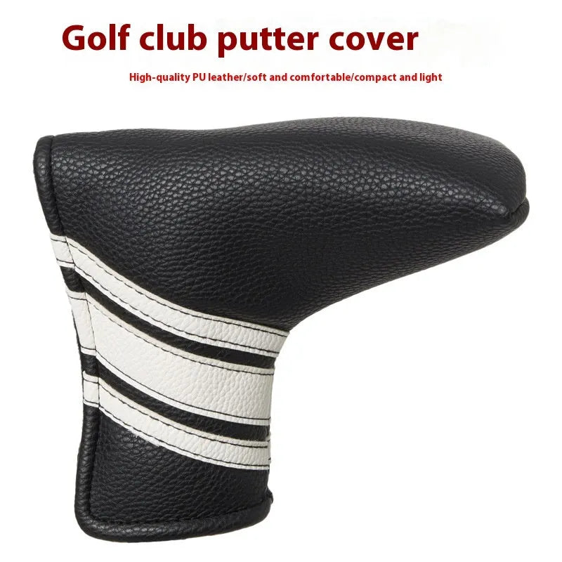 Black PU leather golf putter cover sleeve for protecting club head and shaft.