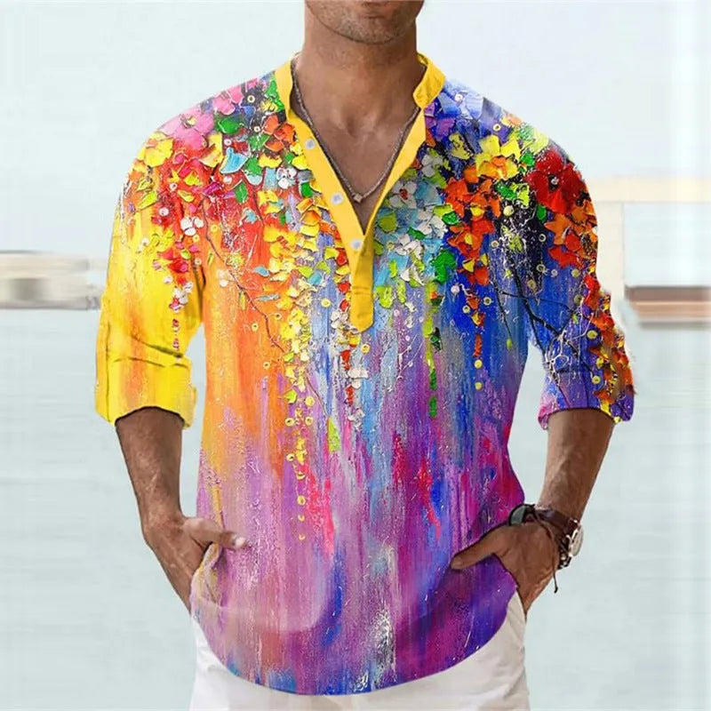 Man wearing striped bamboo hemp short sleeve shirt in British style, showing colour options S9570135 and S9577167.