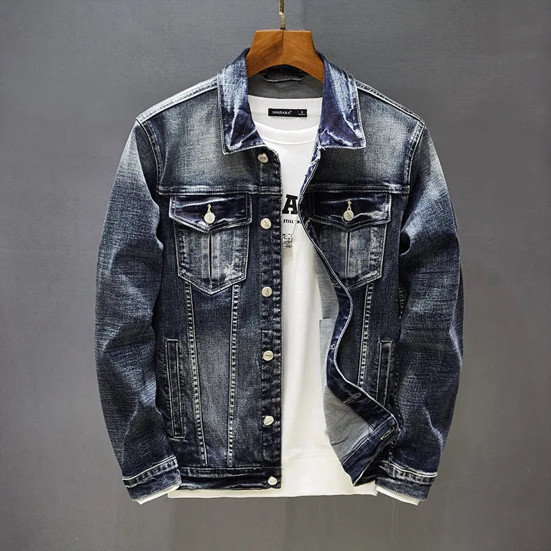 Men's blue cotton fashion jacket outer wear with breathable fabric, Asian sizes S to XXXXXL