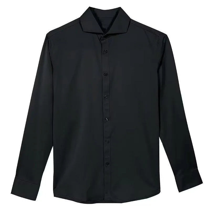Men's black Korean style slim fit long sleeve shirt with Japanese retro design as autumn cardigan