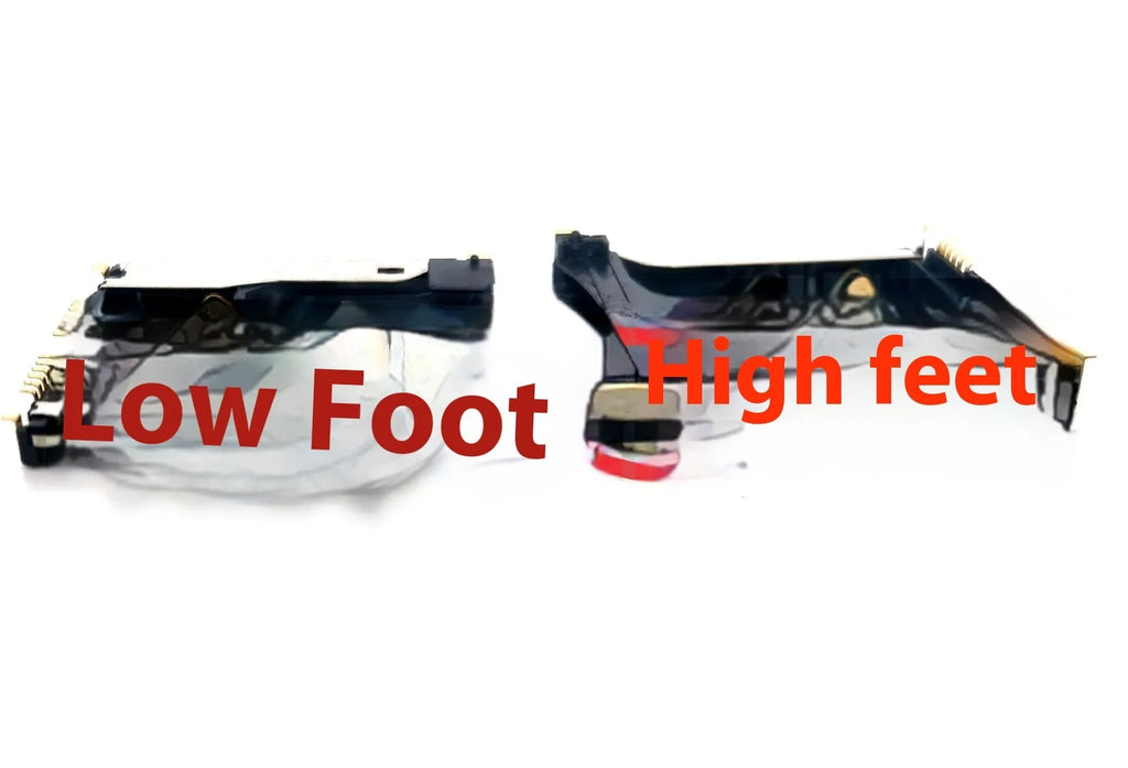 Alloy metal camera memory card slot showing high foot and low foot height options