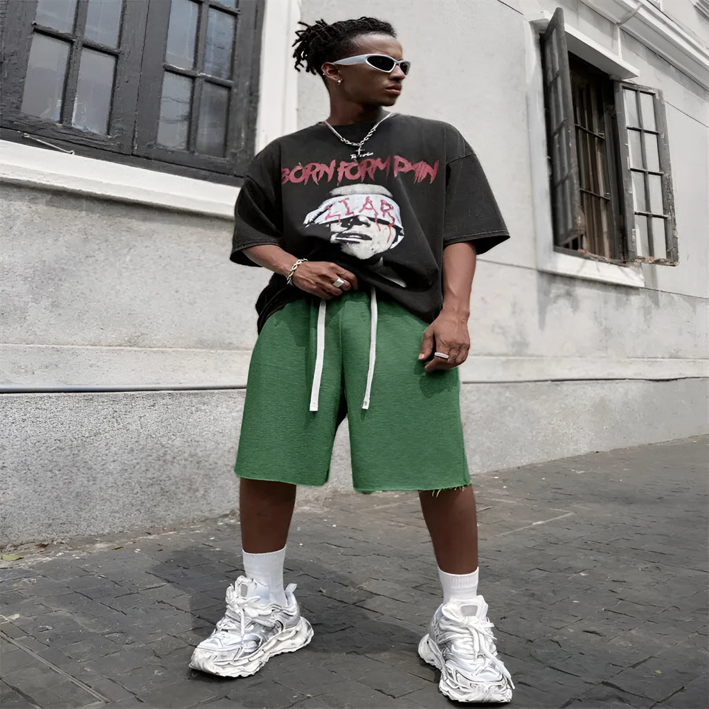 Men's straight-leg hip-hop trousers in polyester available in black, light grey or green colours
