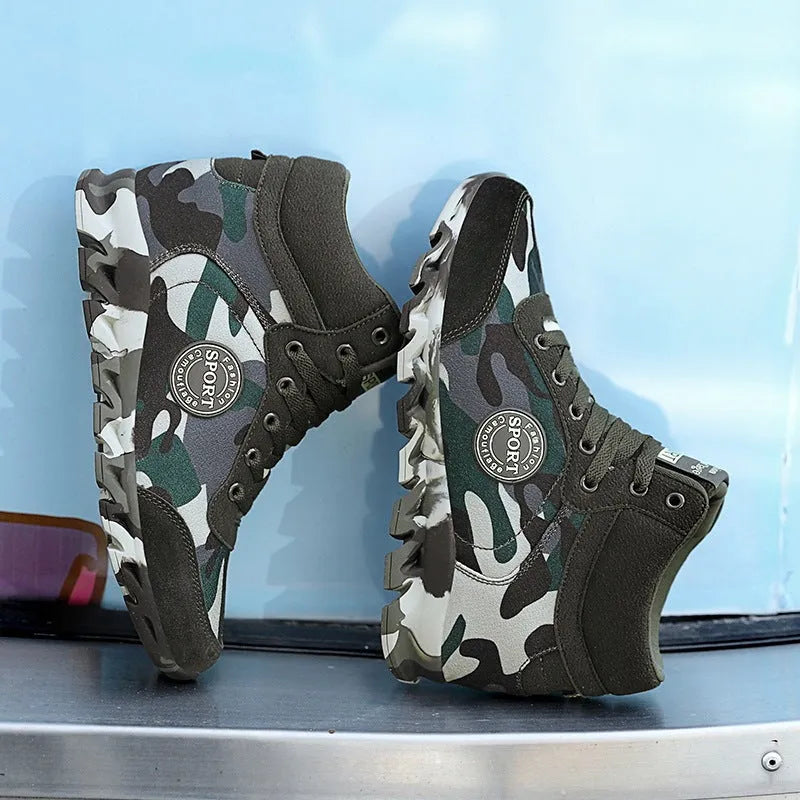 Green camouflage women's canvas platform sneakers with rubber soles