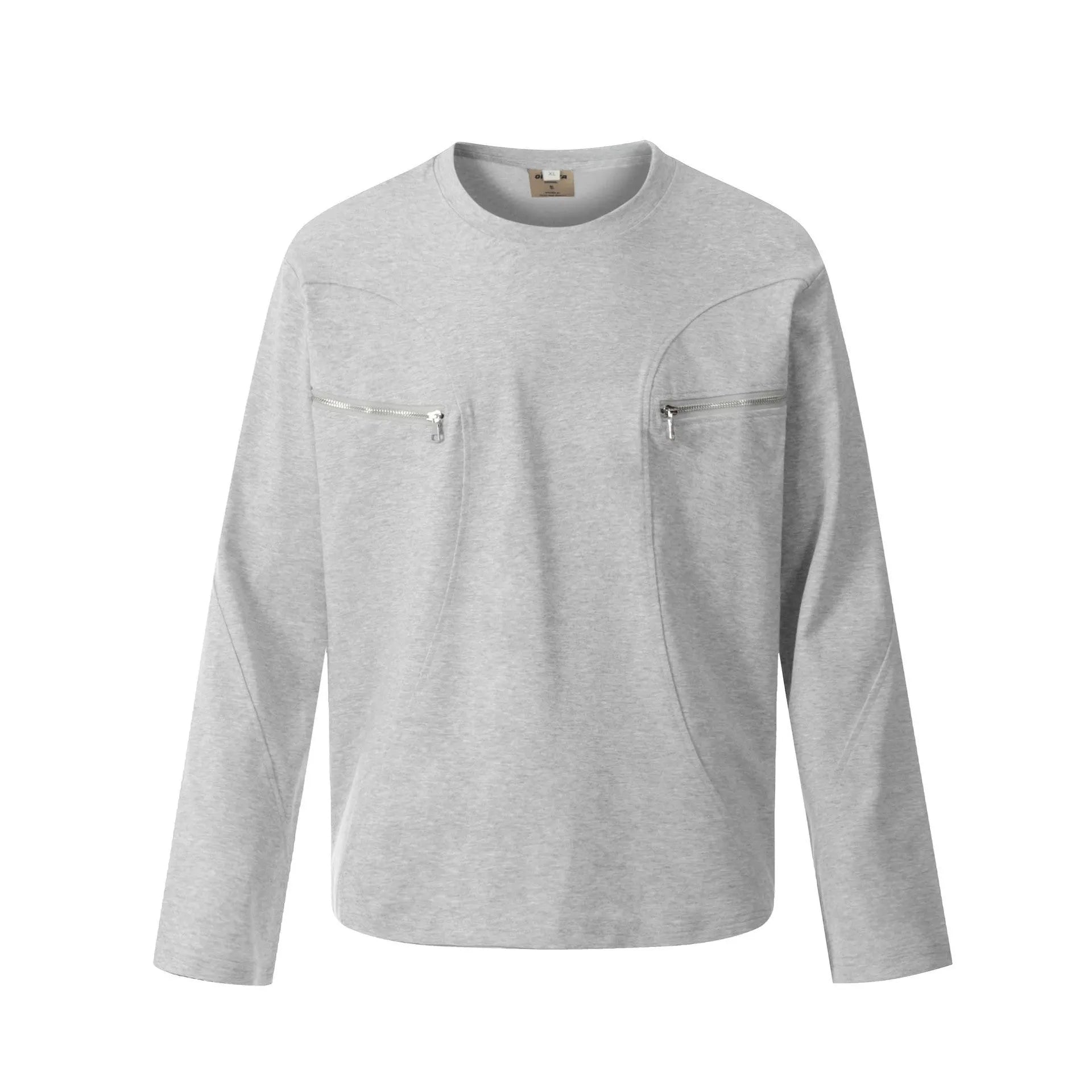 American retro style loose fit cotton long sleeve top in black and flower grey colours