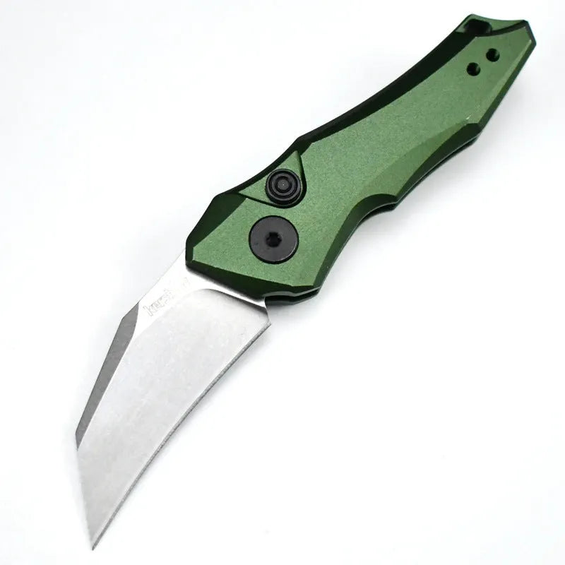 Outdoor folding knife showing black, grey, and green colour options with blade extended