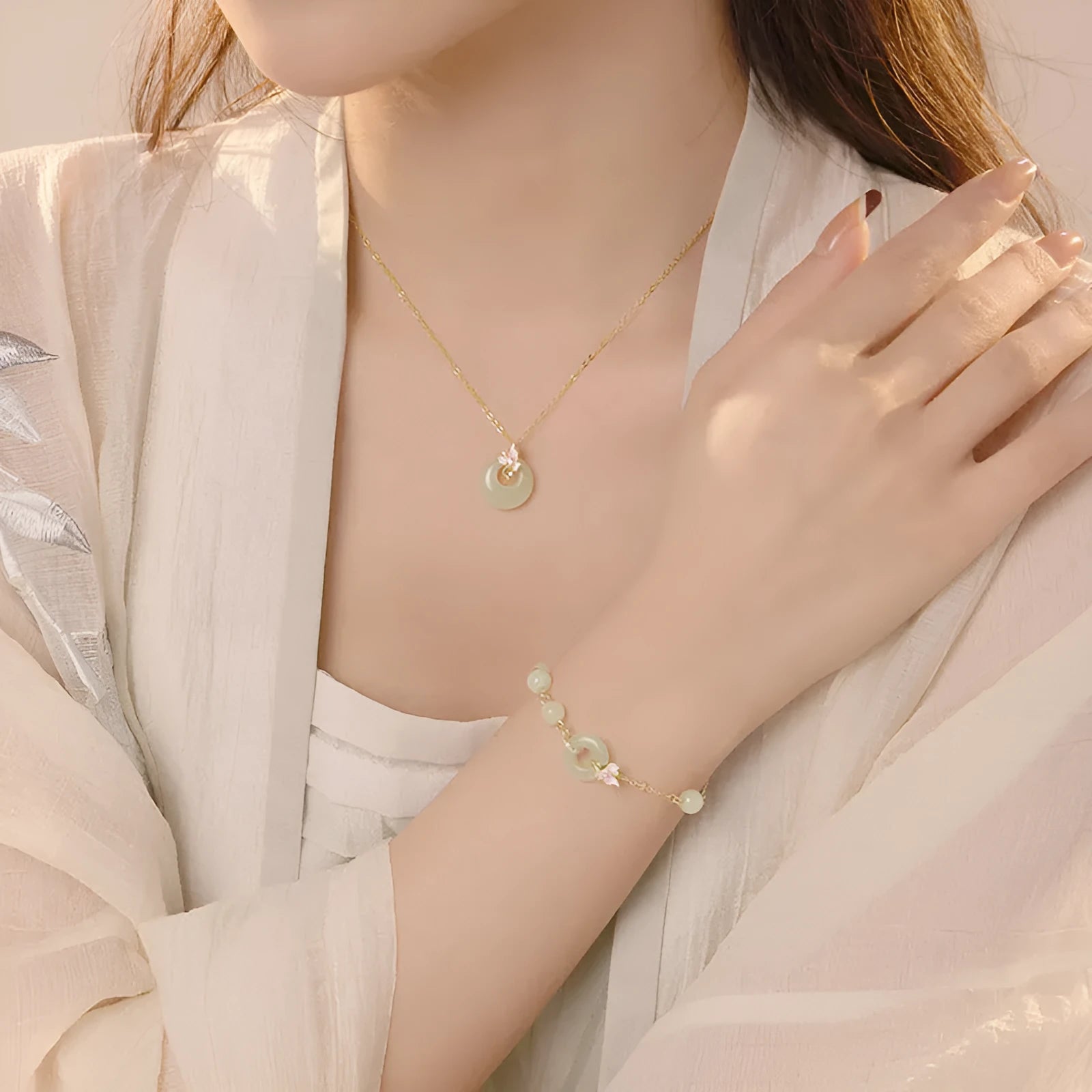925 silver orchid and geometric pendant necklace with safe buckle clasp and matching bracelet.