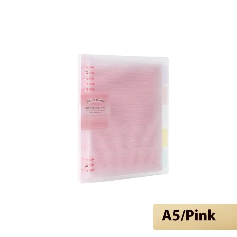 Refillable loose-leaf spiral notebook in B5 size with a pastel blue PP cover and lined pages.