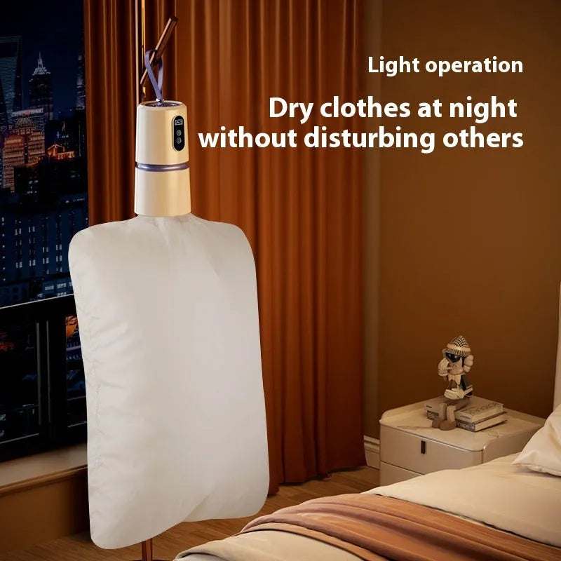White cylindrical mini air dryer, 85x85x166mm, with drying bag and PTC heating, under 500W