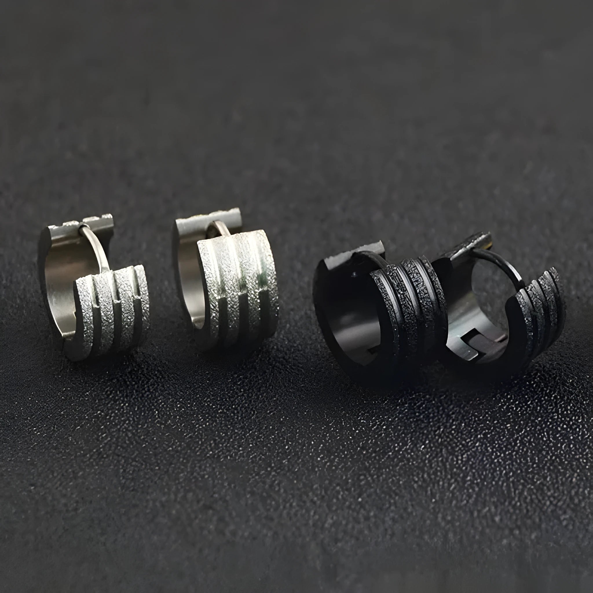 Geometric three-line frosted earrings in Korean style with titanium steel construction