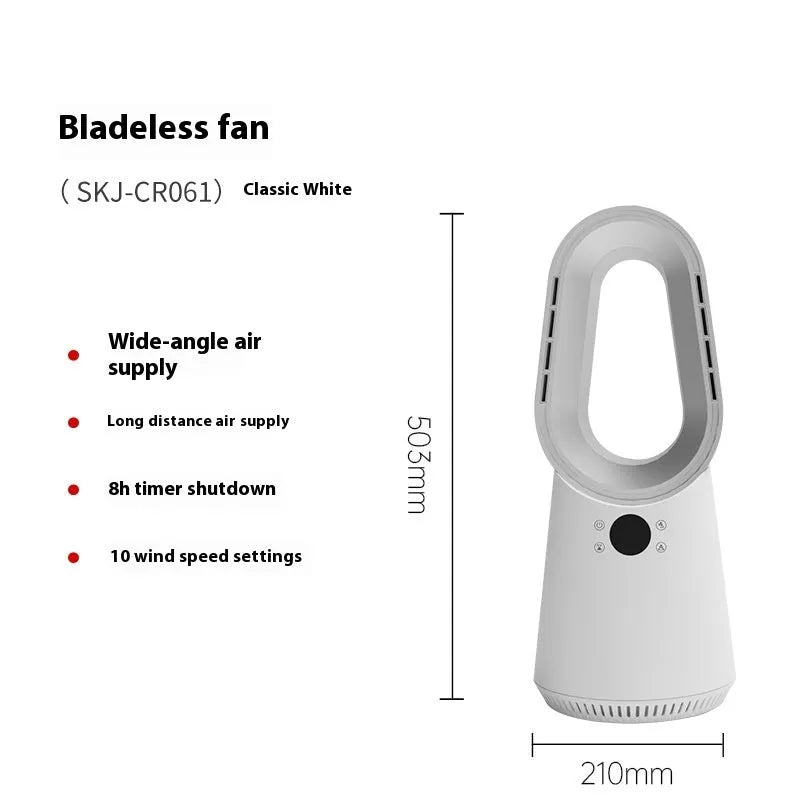 SK bladeless tower fan in white with remote control for home office cooling