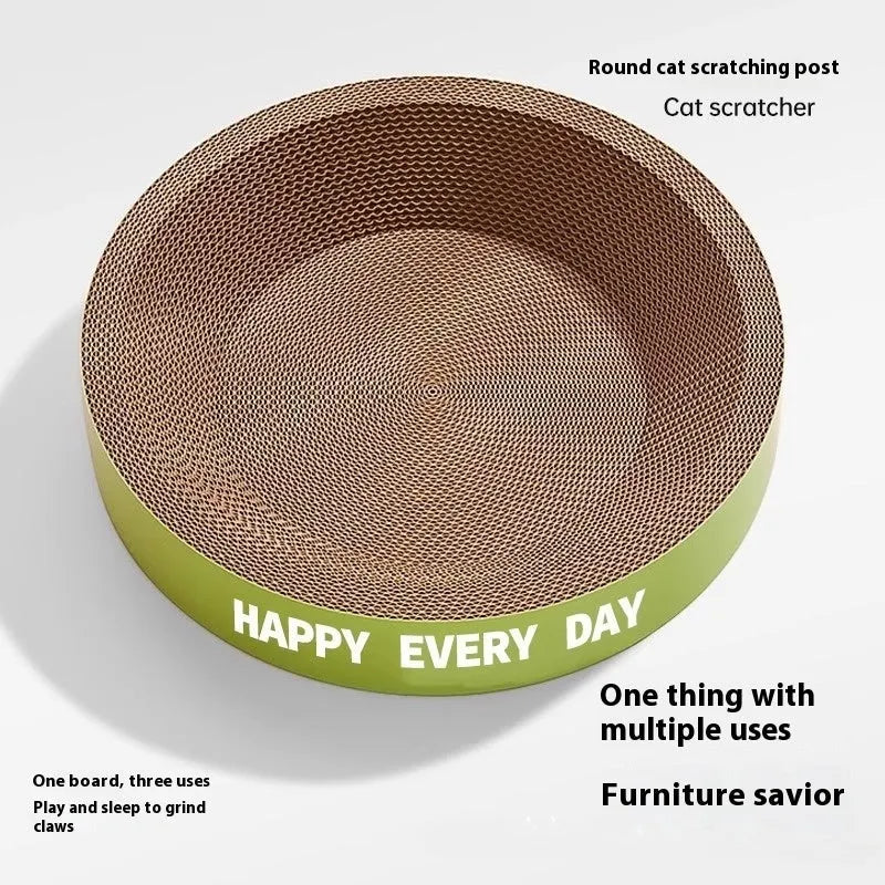 Green circular cat scratching board nest bed showing combined scratching surface and resting area