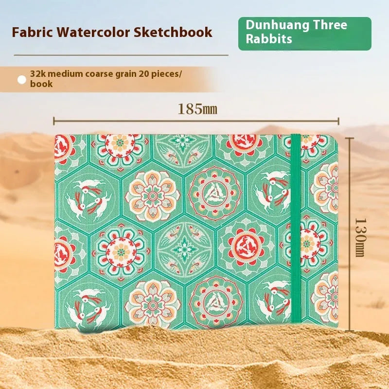 Feiluniao handmade fabric watercolour notebook with cotton paper, 185mm long, shown in a cover design option.