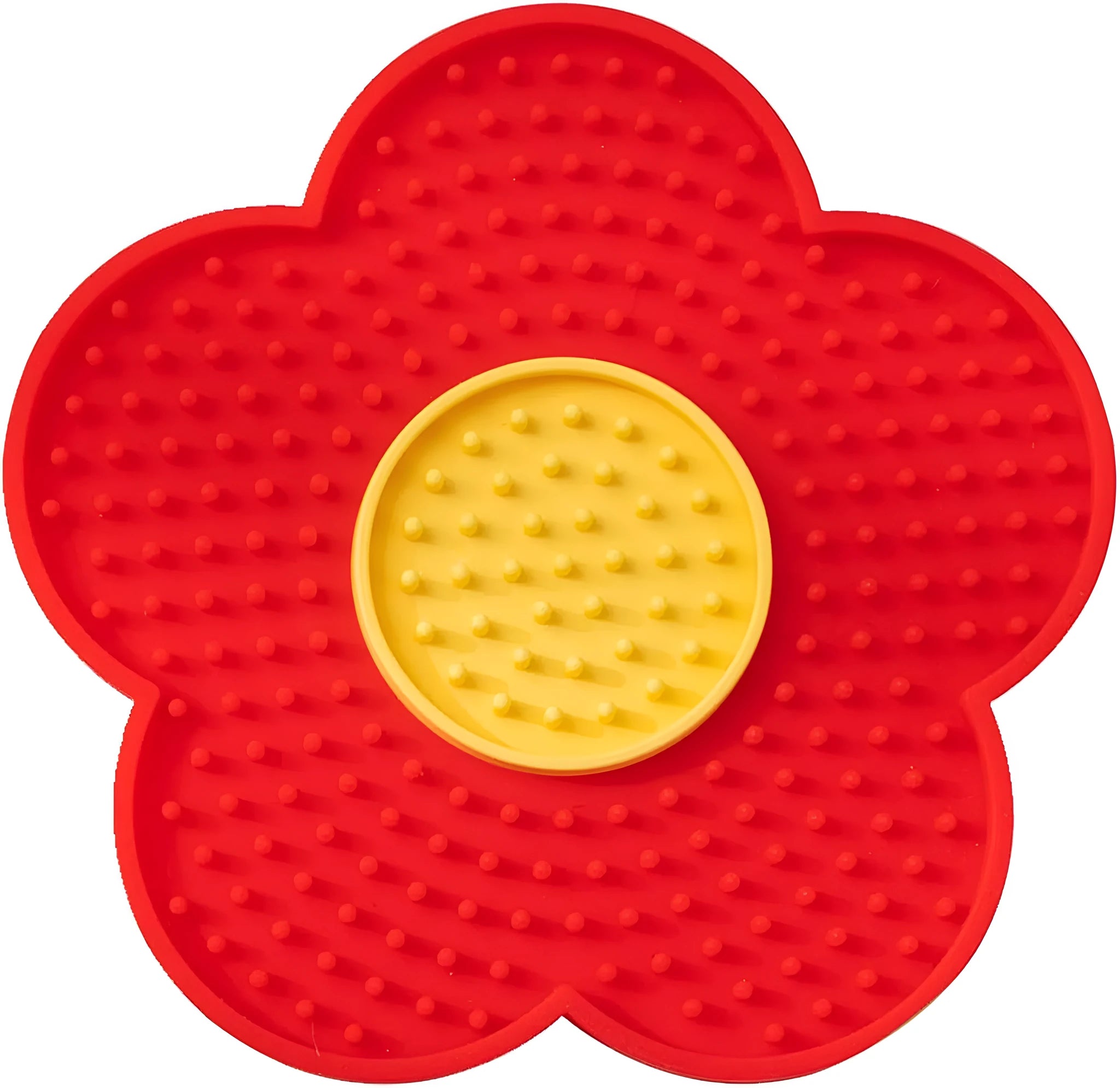Grey flower-shaped silicone pet lick mat with suction cups for slow feeding