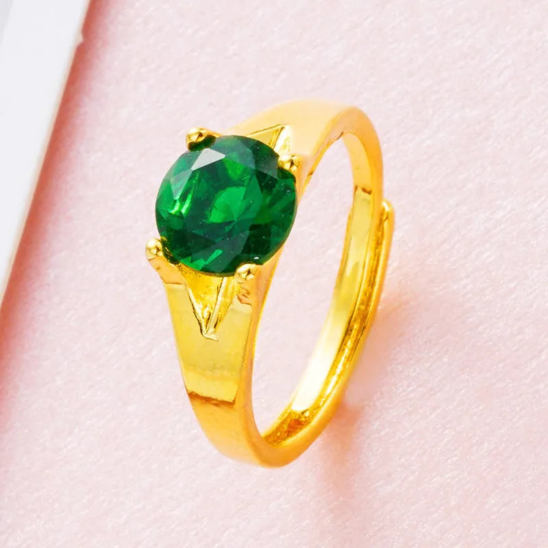 Women's adjustable gold plated ring with zircon stone in six colour variations