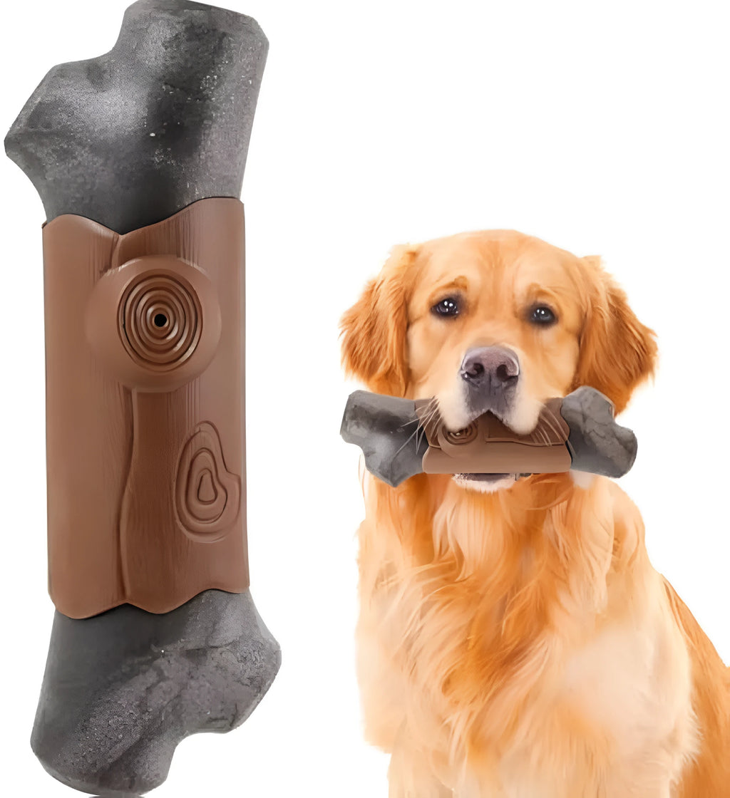 Large brown branch-shaped nylon dog chew toy for aggressive chewers.