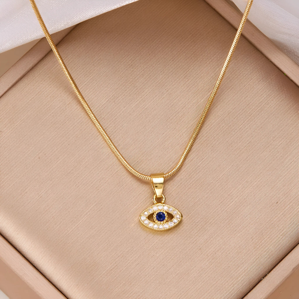 Devil's eye necklace with blue pendant, copper cross chain, 41-50cm perimeter, two colour options