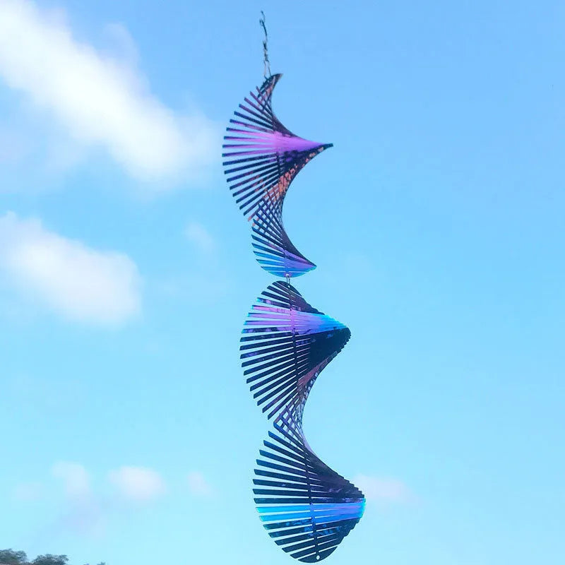 Rotating metal wind runner garden decoration outdoor pendant 12.8x60cm silver and colourful