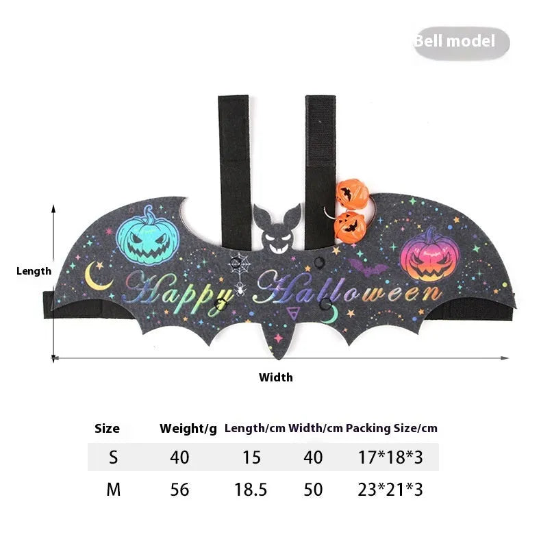 Halloween batwing cat costume in felt material with optional jingle bells