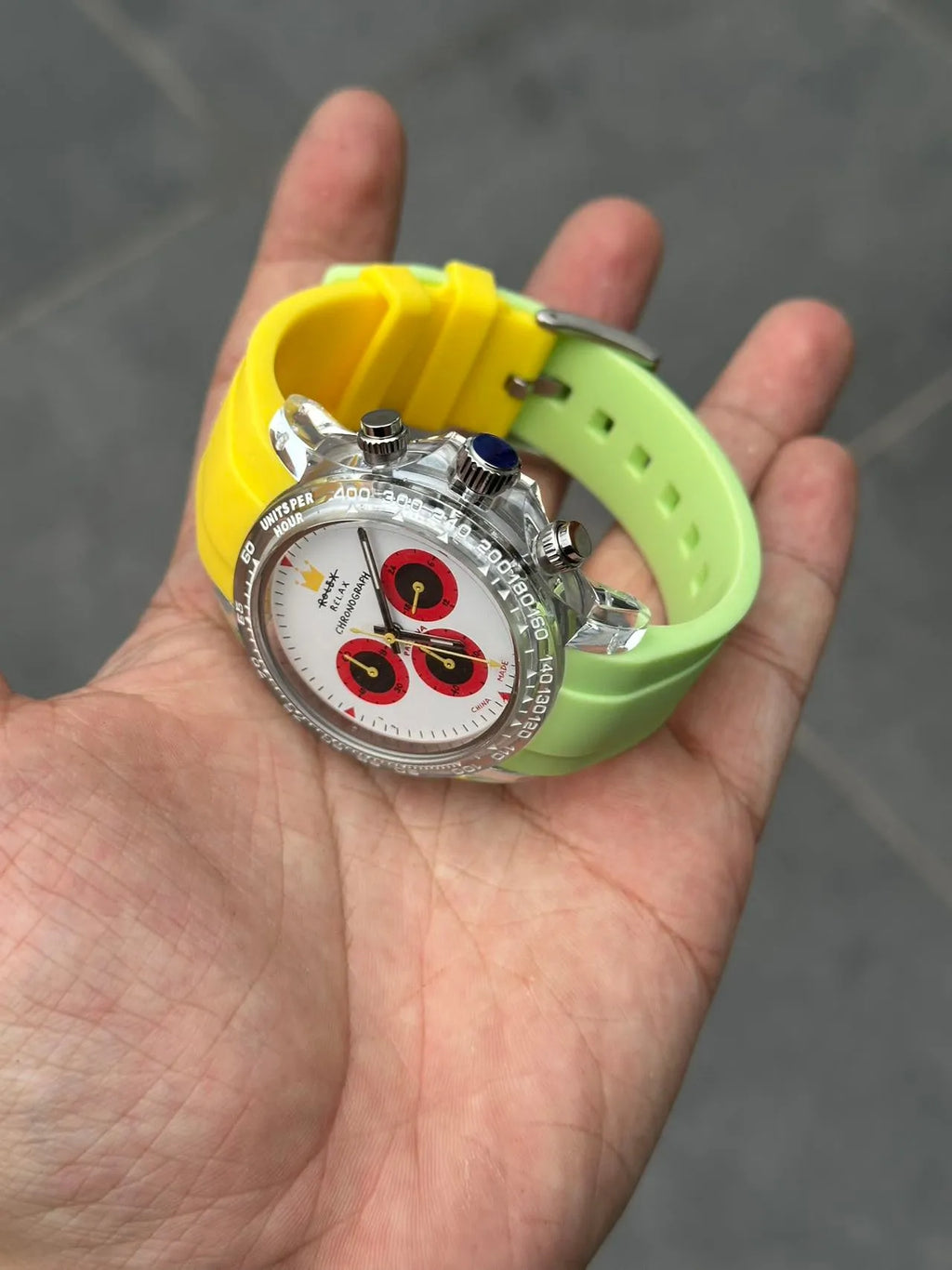 Panda Palette chronograph watch with steel strap, 36mm dial, black or white colour option