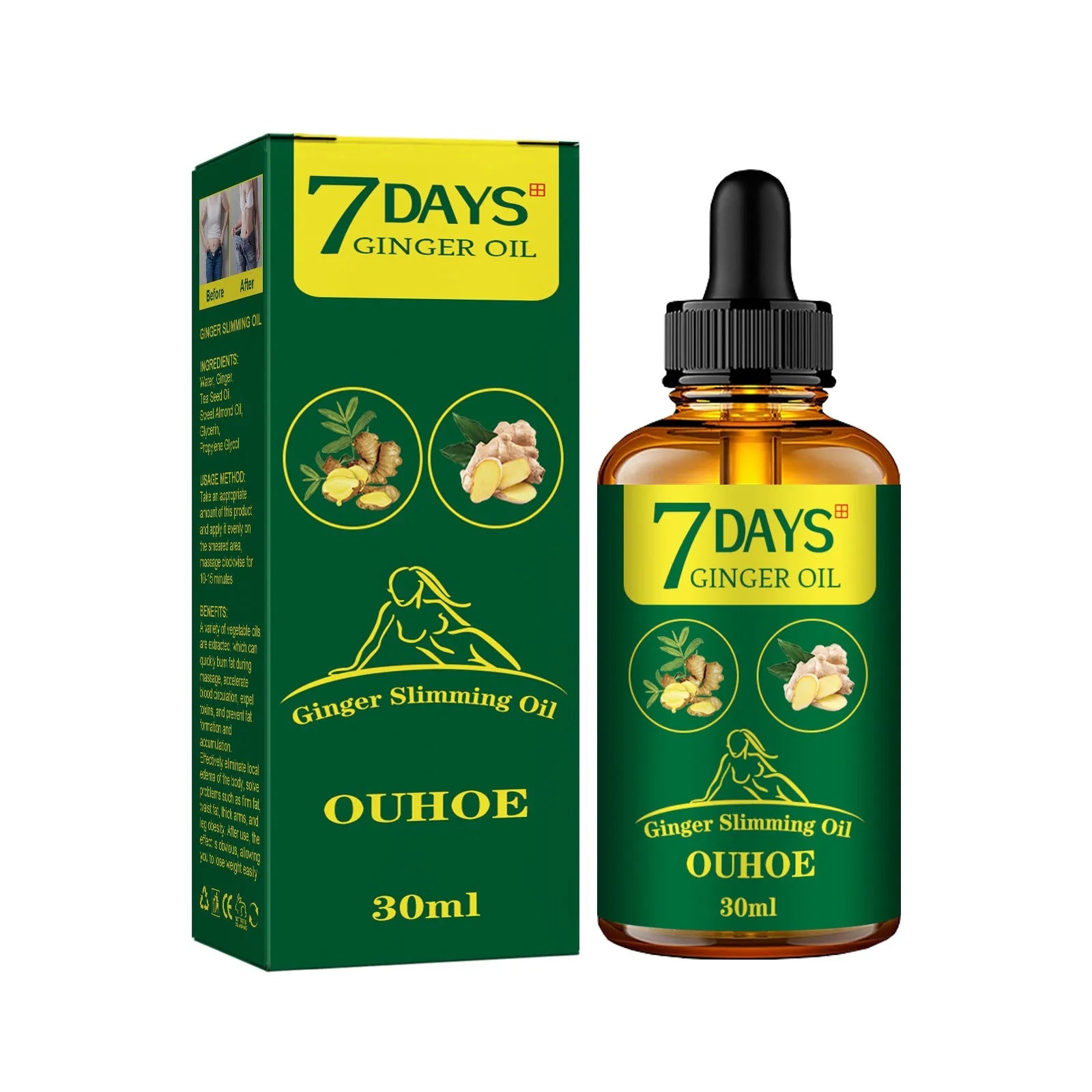 30ml bottle of ginger essential oil for body shaping and thigh firming treatments