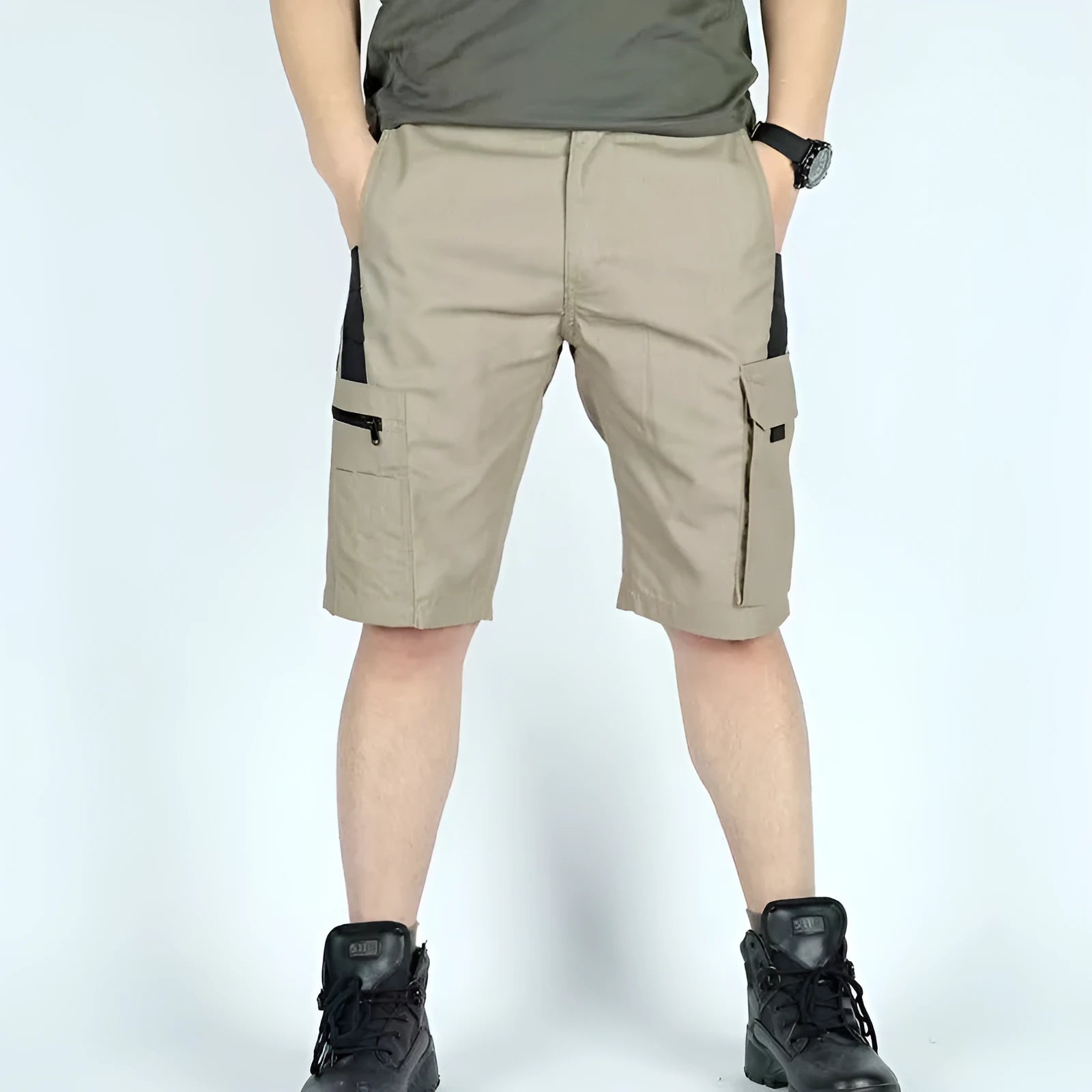 Elastic waist camouflage shorts available in multiple patterns including dark night and CP camouflage