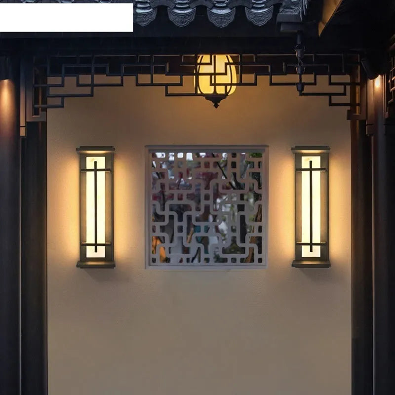 Black aluminium strip wall lamp 50cm long with IP65 rating for outdoor garden and patio use