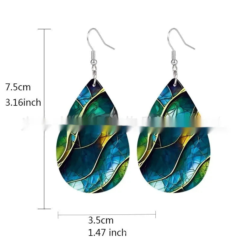 Acrylic flat branch knot earrings with drop shape and printed finish in two style variations