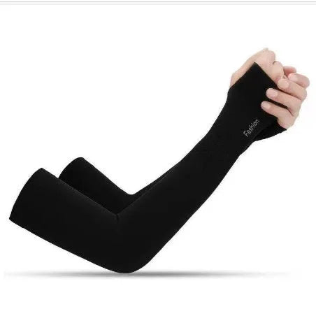 A pair of lightweight ice silk sun protection sleeve gloves in a floral print pattern, covering from wrist to elbow.