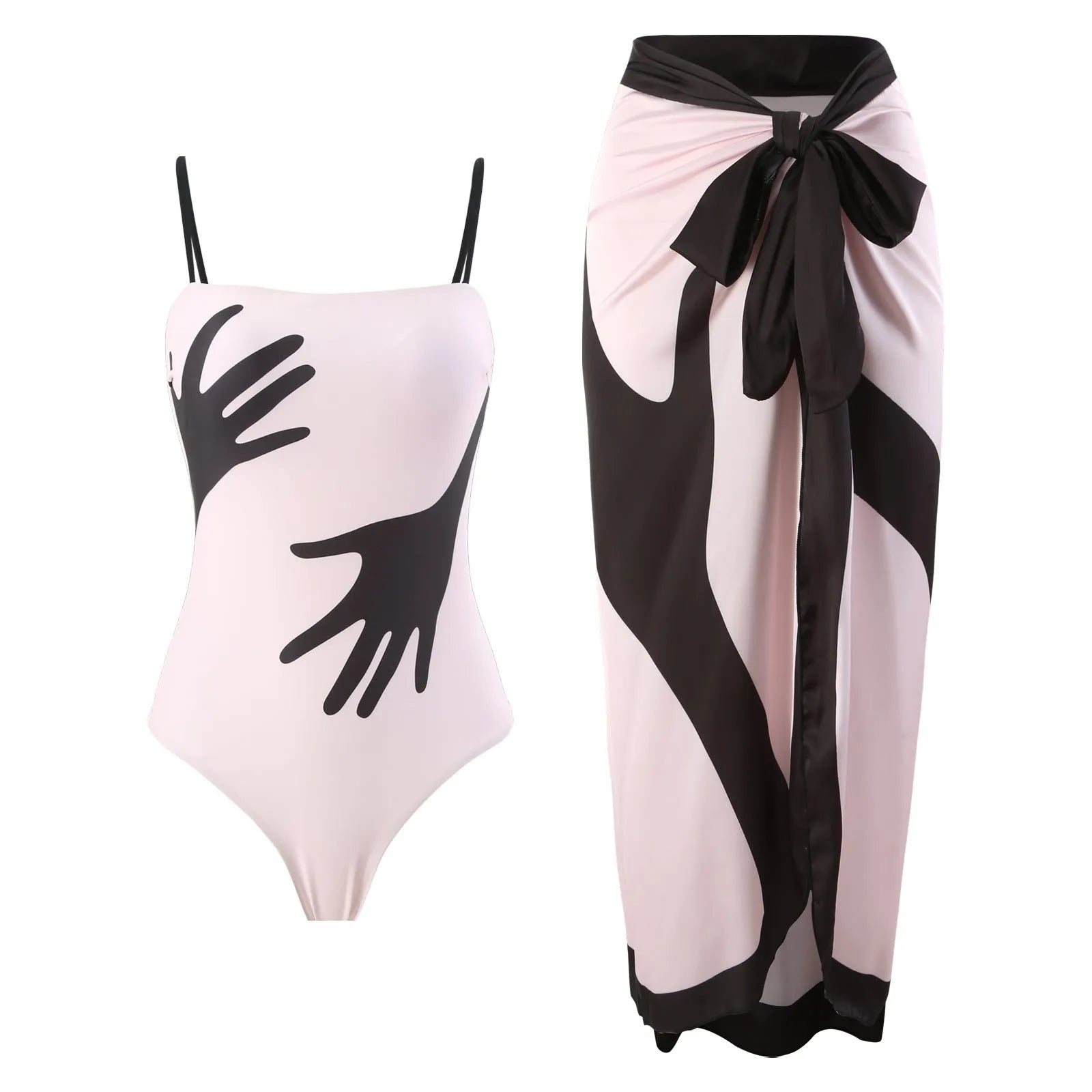 Women's patterned one-piece bikini with tulle skirt swimwear set in polyester fabric