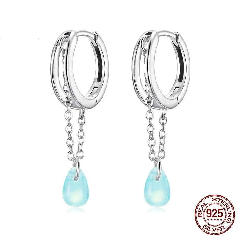 S925 sterling silver double-layer water drop ear clip with glaze finish and polished surface, colour BSE1199, pair