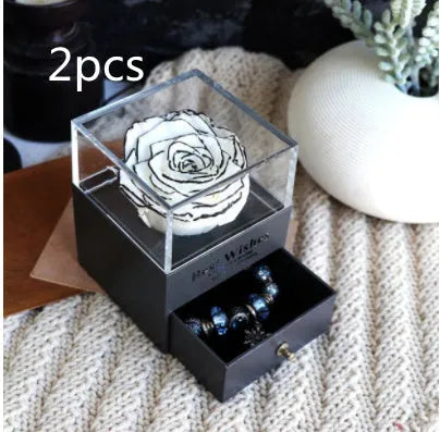 Eternal flower gift box with artificial roses, measuring 8.5cm wide and 10.5cm high